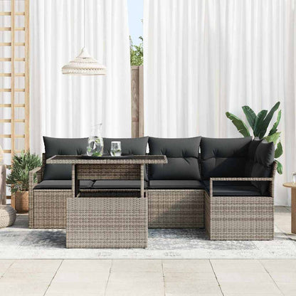 Gartensofa-set mit Kissen mit Speicher 6 pcs Grau Poly Rattan