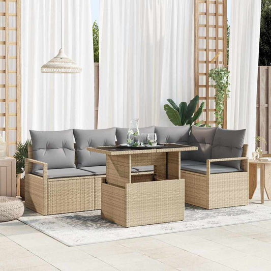 Garten-Sofa-Set mit Speicher 6 pcs Beige Poly Rattan