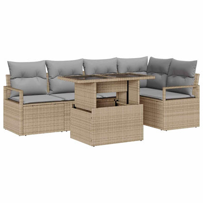 Garten-Sofa-Set mit Speicher 6 pcs Beige Poly Rattan