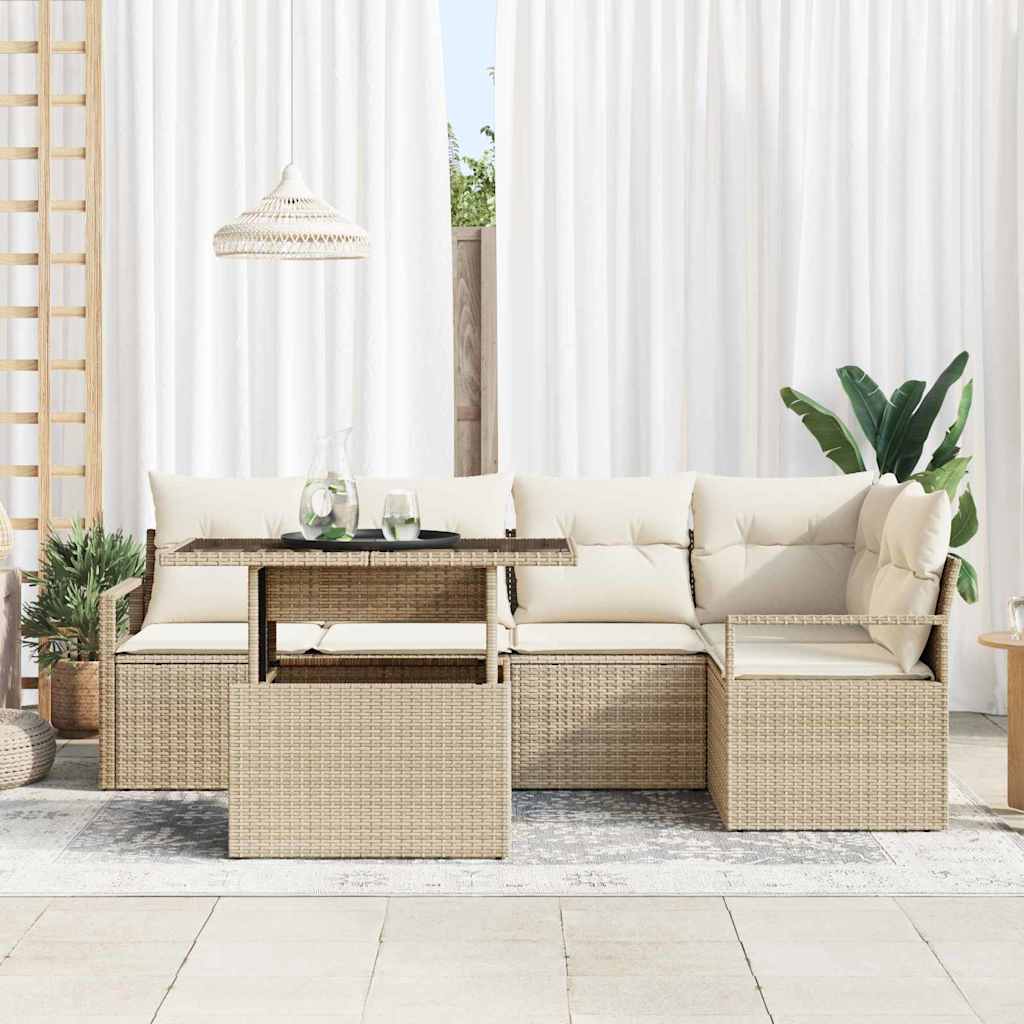 Garten-Sofa-Set mit Speicher 6 pcs Beige Poly Rattan