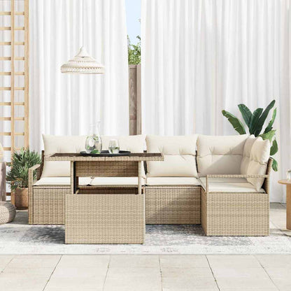 Garten-Sofa-Set mit Speicher 6 pcs Beige Poly Rattan