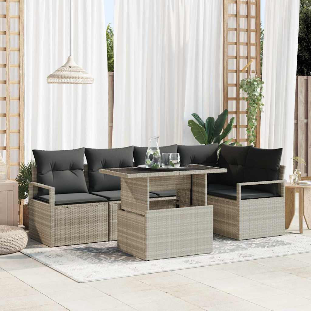 Garten-Sofa-Set mit Speicher 6 pcs Hellgrau Poly Rattan