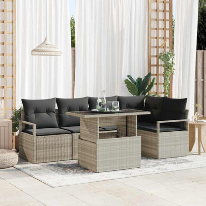 Garten-Sofa-Set mit Speicher 6 pcs Hellgrau Poly Rattan