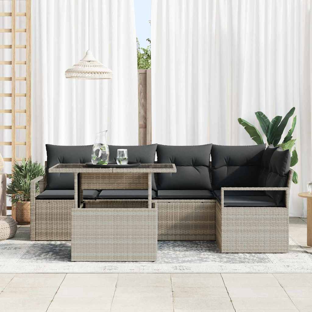 Garten-Sofa-Set mit Speicher 6 pcs Hellgrau Poly Rattan