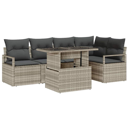 Garten-Sofa-Set mit Speicher 6 pcs Hellgrau Poly Rattan