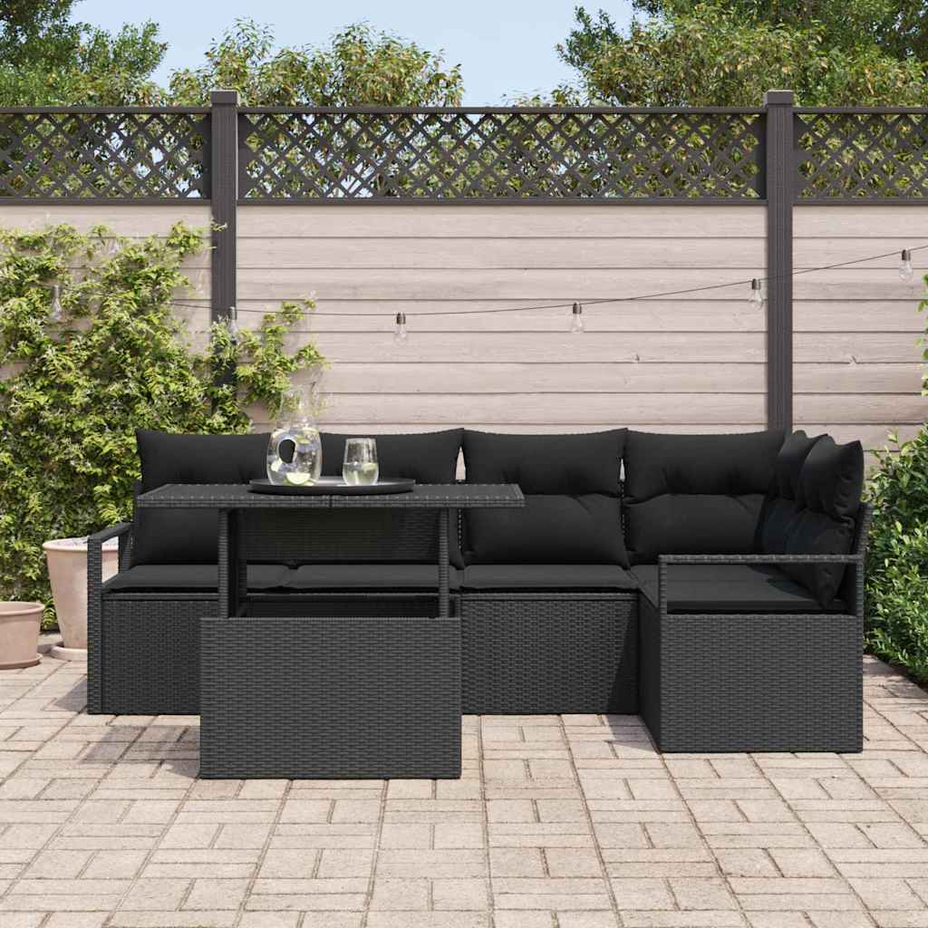 Garten-Sofa-Set mit Speicher 6 pcs Schwarz Poly Rattan