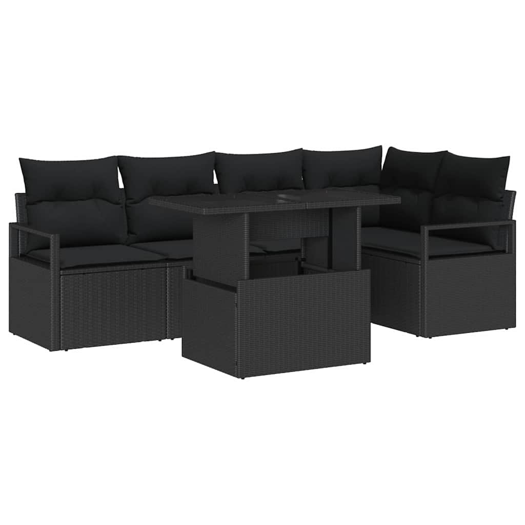 Garten-Sofa-Set mit Speicher 6 pcs Schwarz Poly Rattan