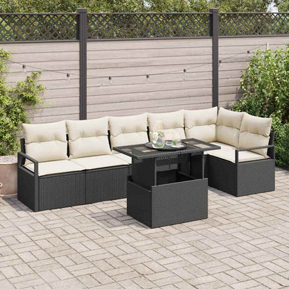 Garten-Sofa-Set mit Speicher 7 pcs Schwarz Poly Rattan