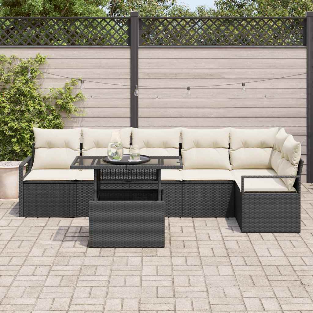 Garten-Sofa-Set mit Speicher 7 pcs Schwarz Poly Rattan