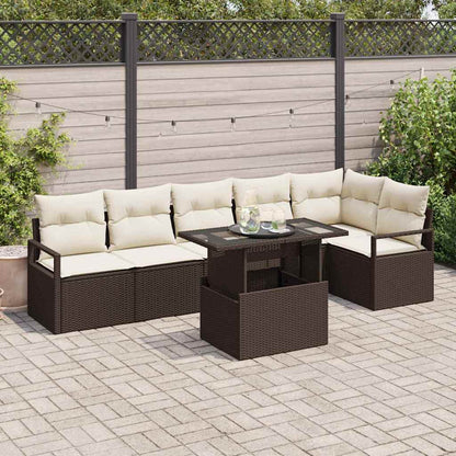 Garten-Sofa-Set mit Speicher 7 pcs Braun Poly Rattan