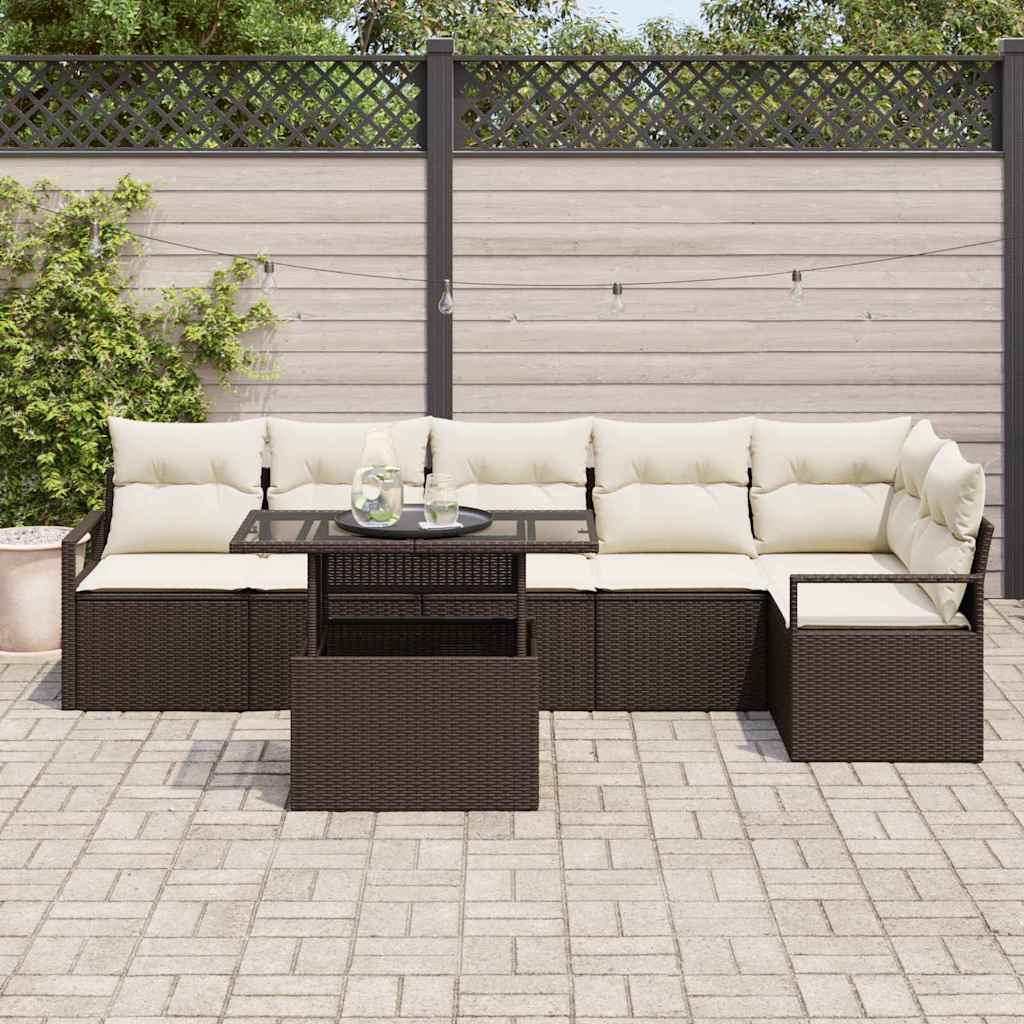 Garten-Sofa-Set mit Speicher 7 pcs Braun Poly Rattan