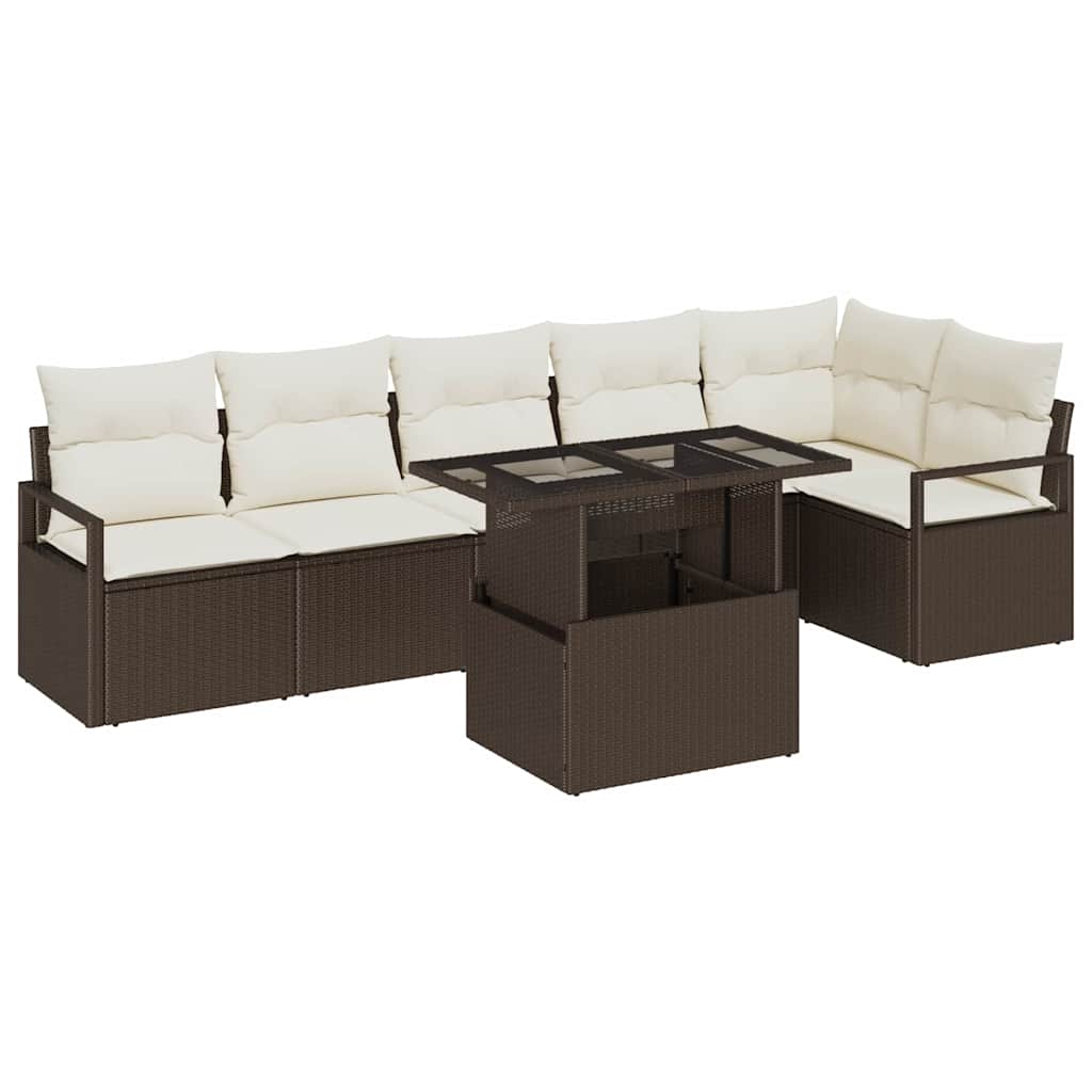 Garten-Sofa-Set mit Speicher 7 pcs Braun Poly Rattan
