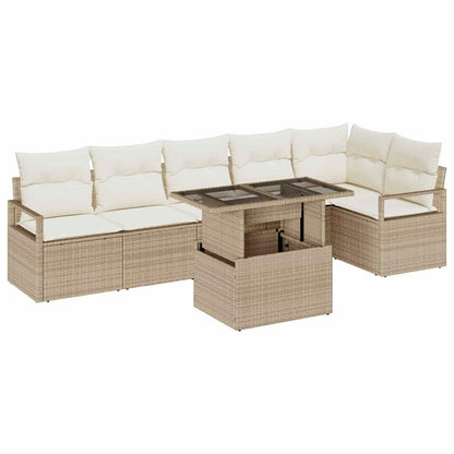 Garten-Sofa-Set mit Speicher 7 pcs Beige Poly Rattan