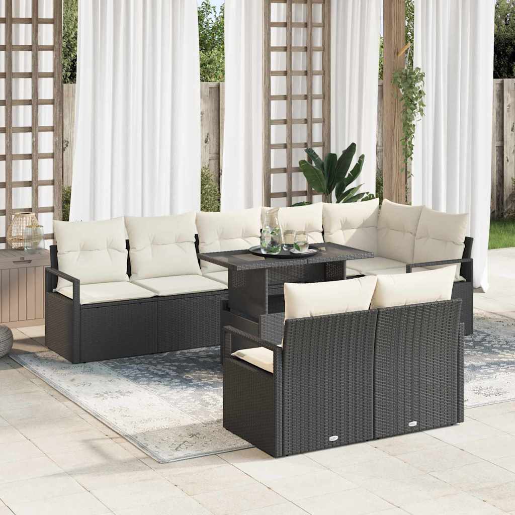 Garten-Sofa-Set mit Speicher 9 pcs Schwarz Poly Rattan