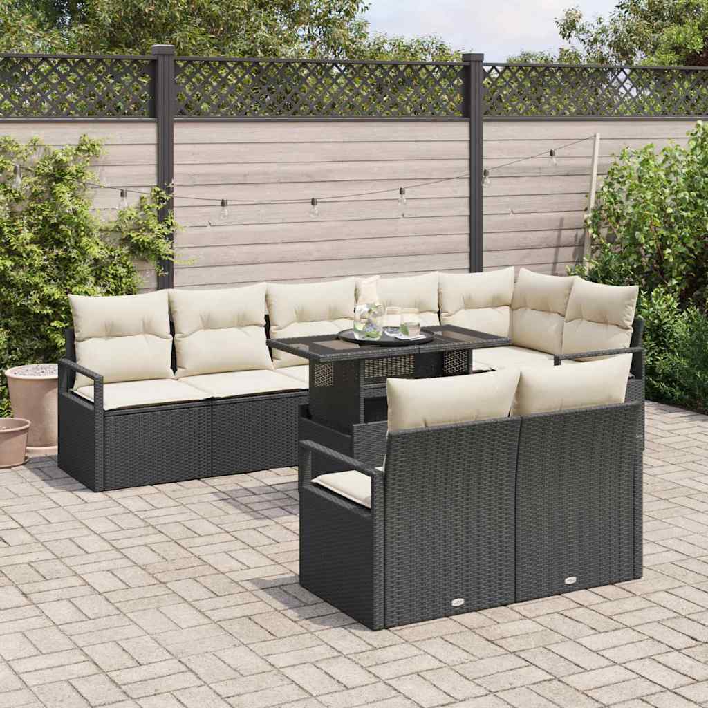Garten-Sofa-Set mit Speicher 9 pcs Schwarz Poly Rattan