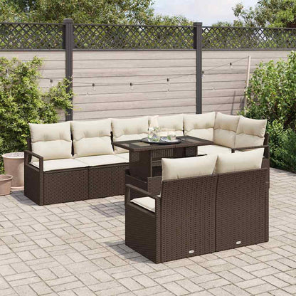 Garten-Sofa-Set mit Speicher 9 pcs Braun Poly Rattan
