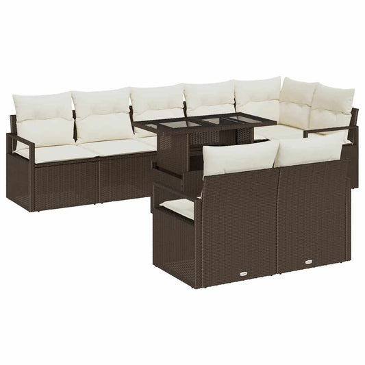 Garten-Sofa-Set mit Speicher 9 pcs Braun Poly Rattan