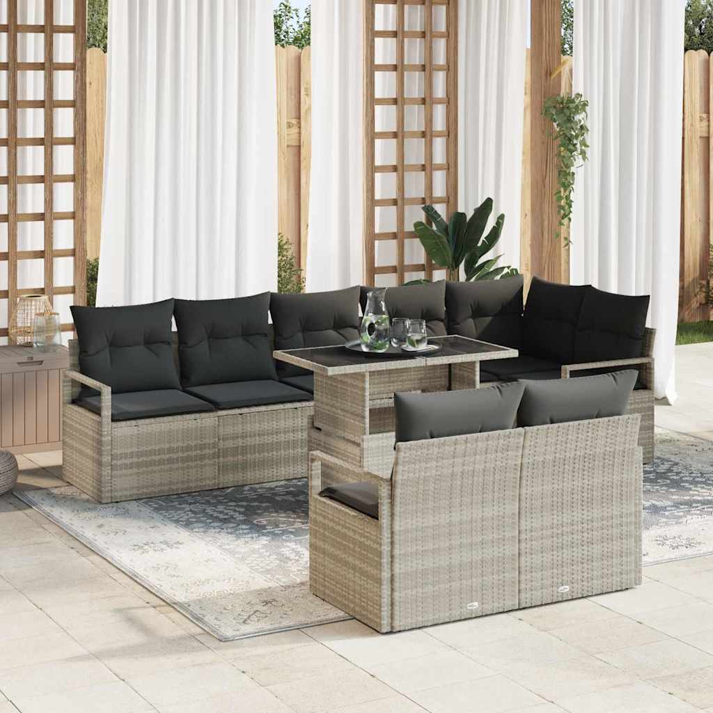 Garten-Sofa-Set mit Speicher 9 pcs Hellgrau Poly Rattan