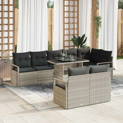 Garten-Sofa-Set mit Speicher 9 pcs Hellgrau Poly Rattan