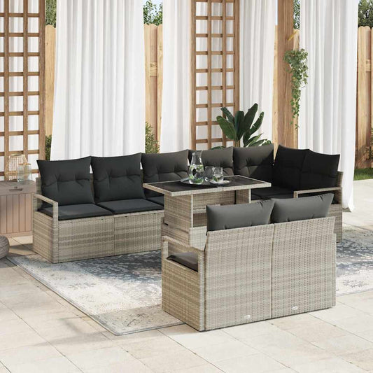 Garten-Sofa-Set mit Speicher 9 pcs Hellgrau Poly Rattan
