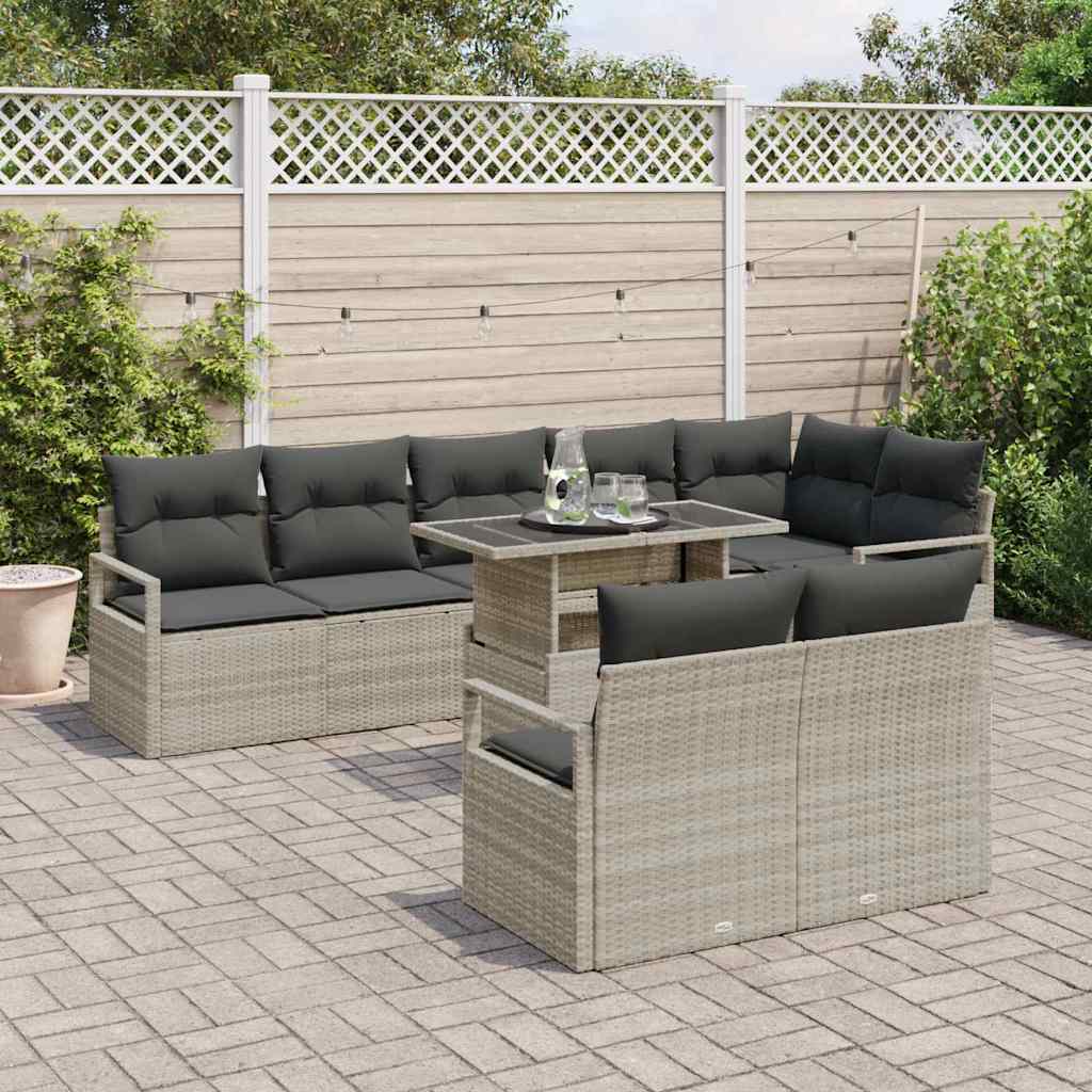 Garten-Sofa-Set mit Speicher 9 pcs Hellgrau Poly Rattan