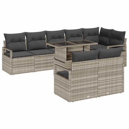 Garten-Sofa-Set mit Speicher 9 pcs Hellgrau Poly Rattan