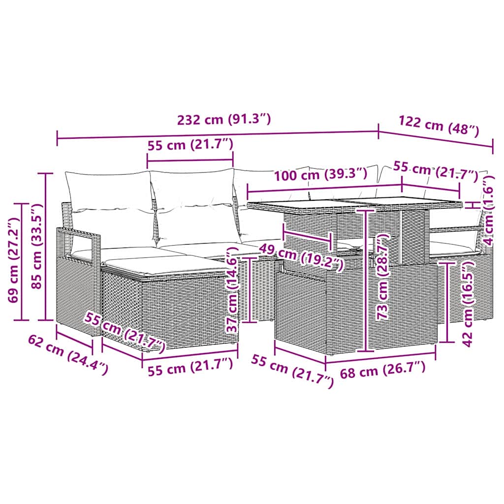 Garten-Sofa-Set mit Speicher 7 pcs Schwarz Poly Rattan