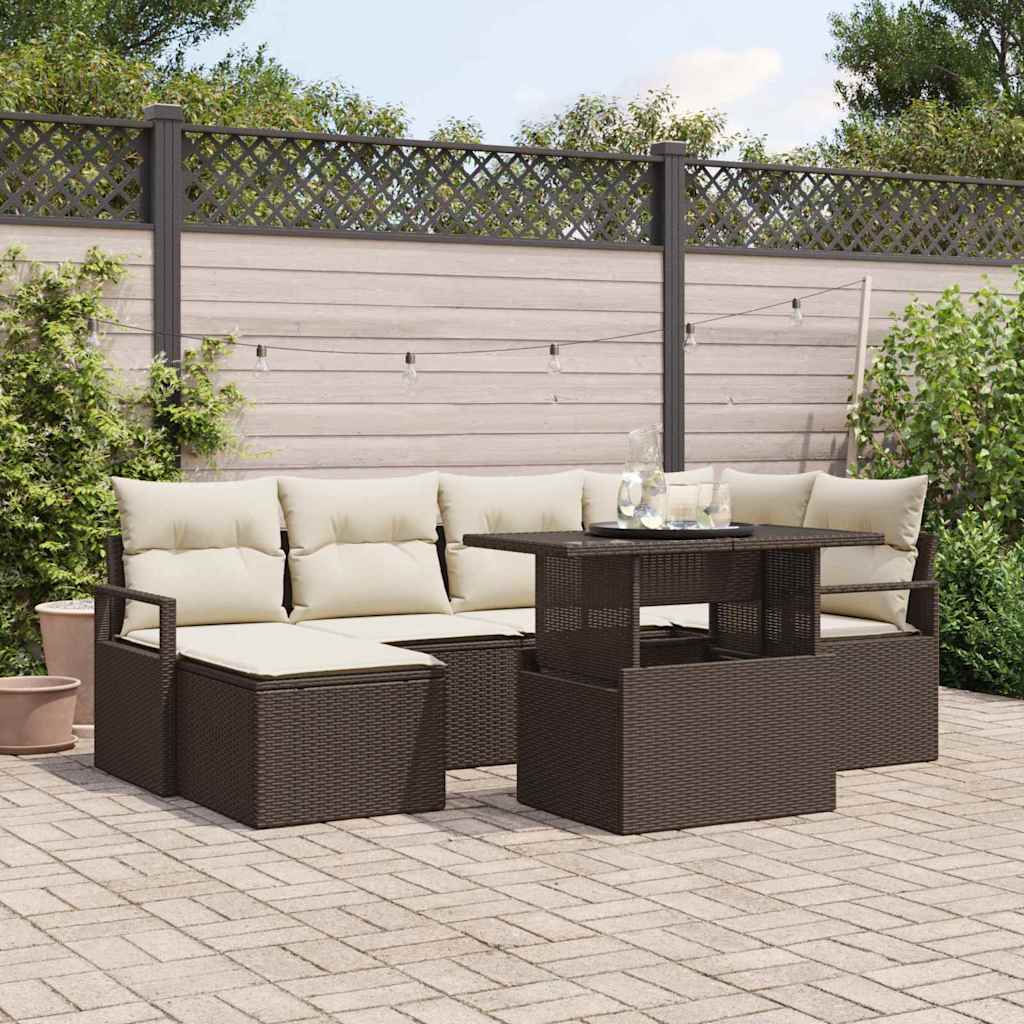 Garten-Sofa-Set mit Speicher 7 pcs Braun Poly Rattan