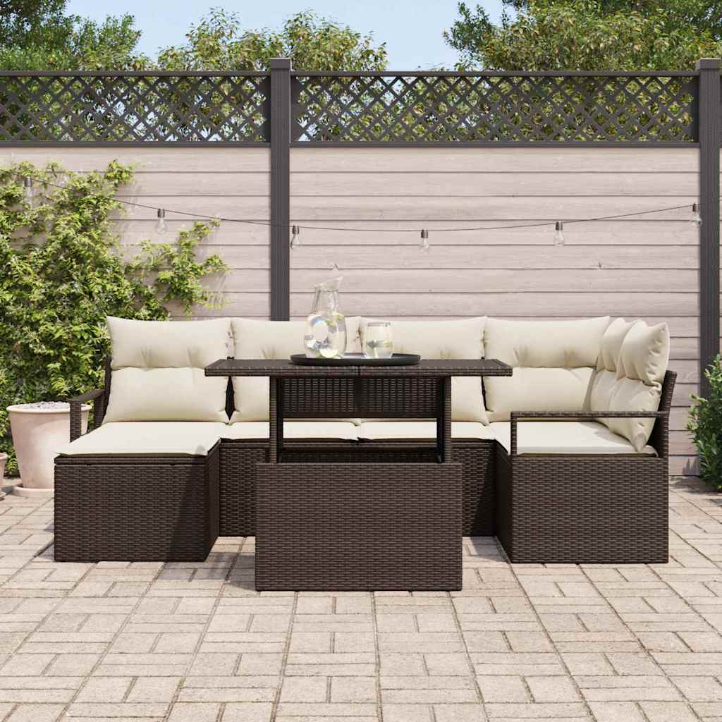 Garten-Sofa-Set mit Speicher 7 pcs Braun Poly Rattan