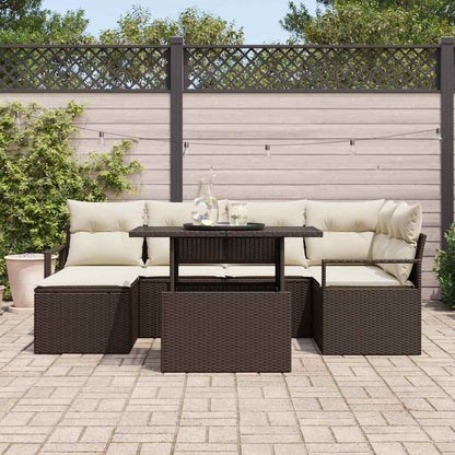 Garten-Sofa-Set mit Speicher 7 pcs Braun Poly Rattan