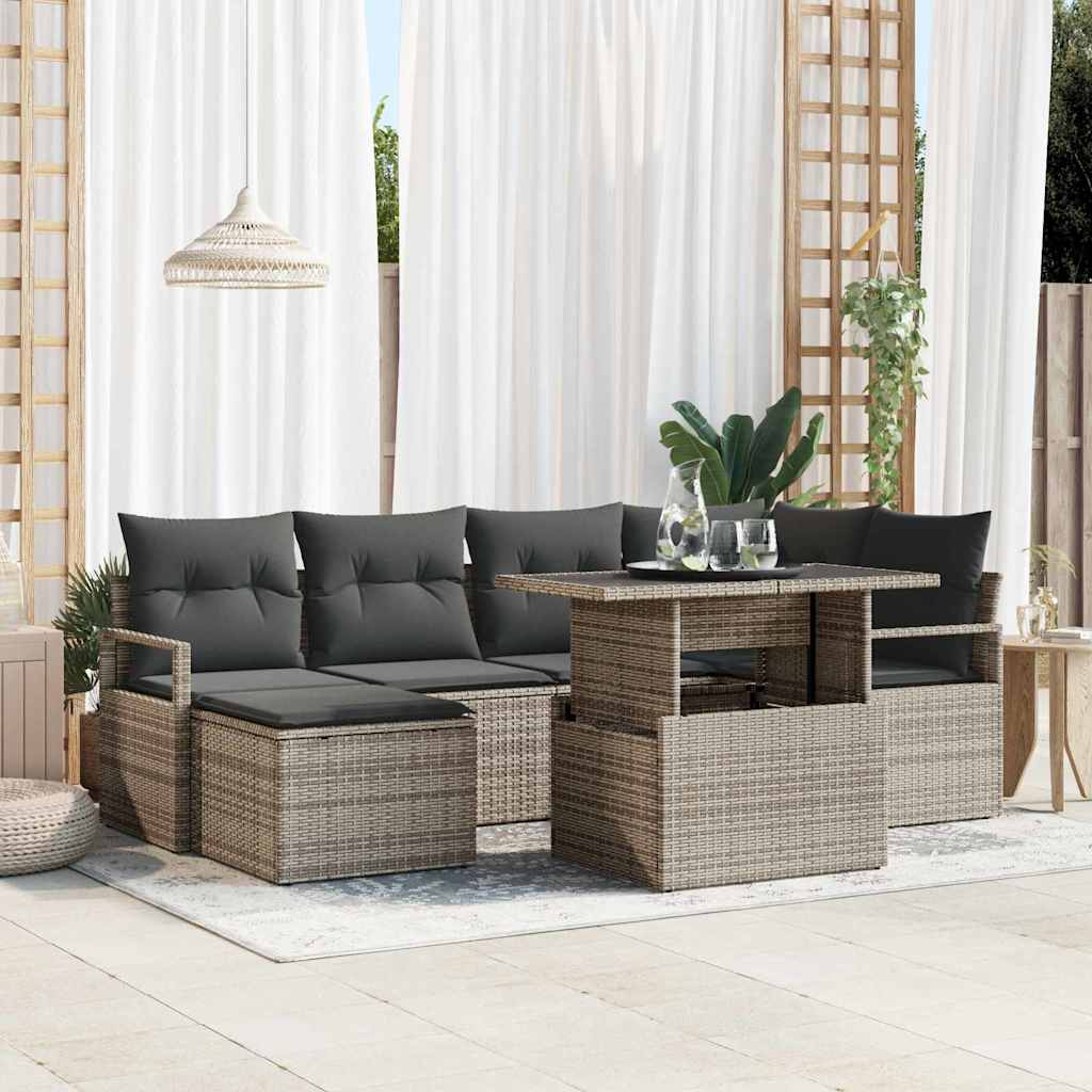 Garten-Sofa-Set mit Speicher 7 pcs Grau Poly Rattan