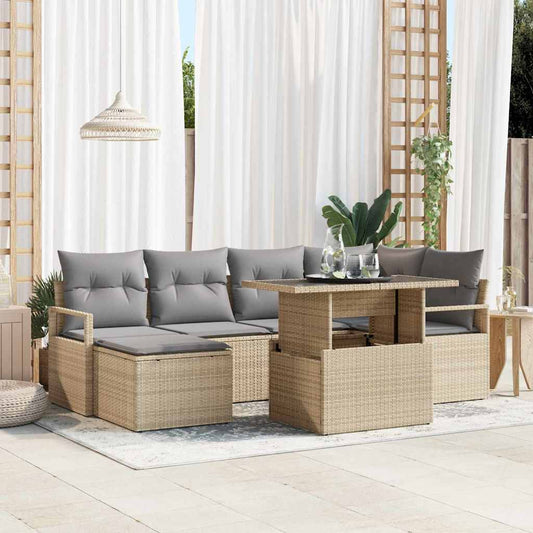 Garten-Sofa-Set mit Speicher 7 pcs Beige Poly Rattan