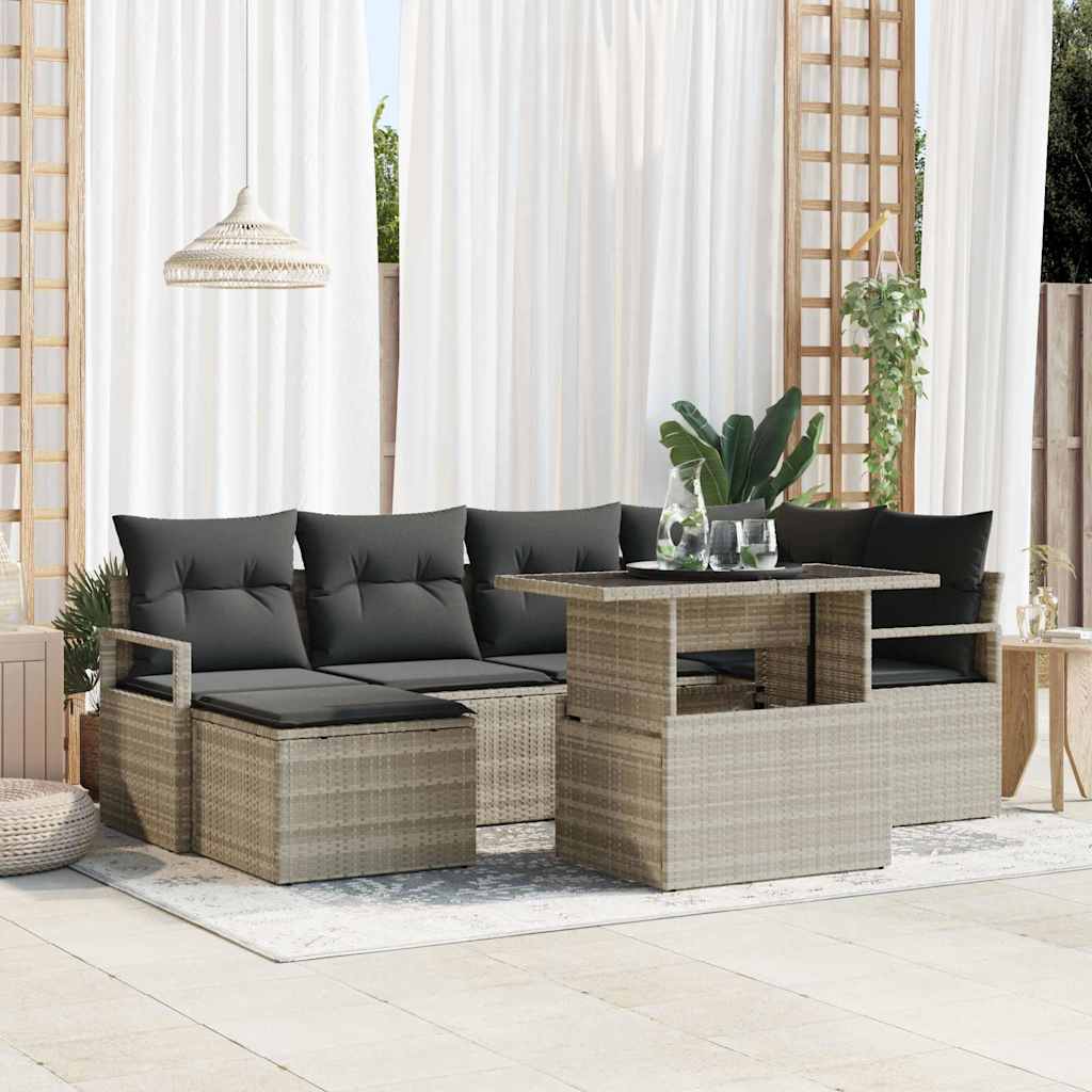Garten-Sofa-Set mit Speicher 7 pcs Hellgrau Poly Rattan