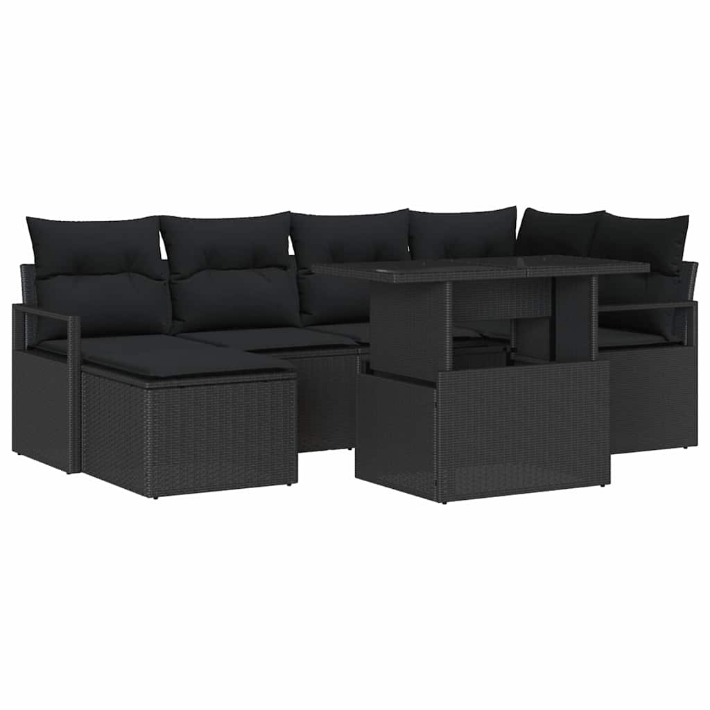 Garten-Sofa-Set mit Speicher 7 pcs Schwarz Poly Rattan