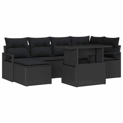 Garten-Sofa-Set mit Speicher 7 pcs Schwarz Poly Rattan