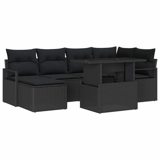 Garten-Sofa-Set mit Speicher 7 pcs Schwarz Poly Rattan