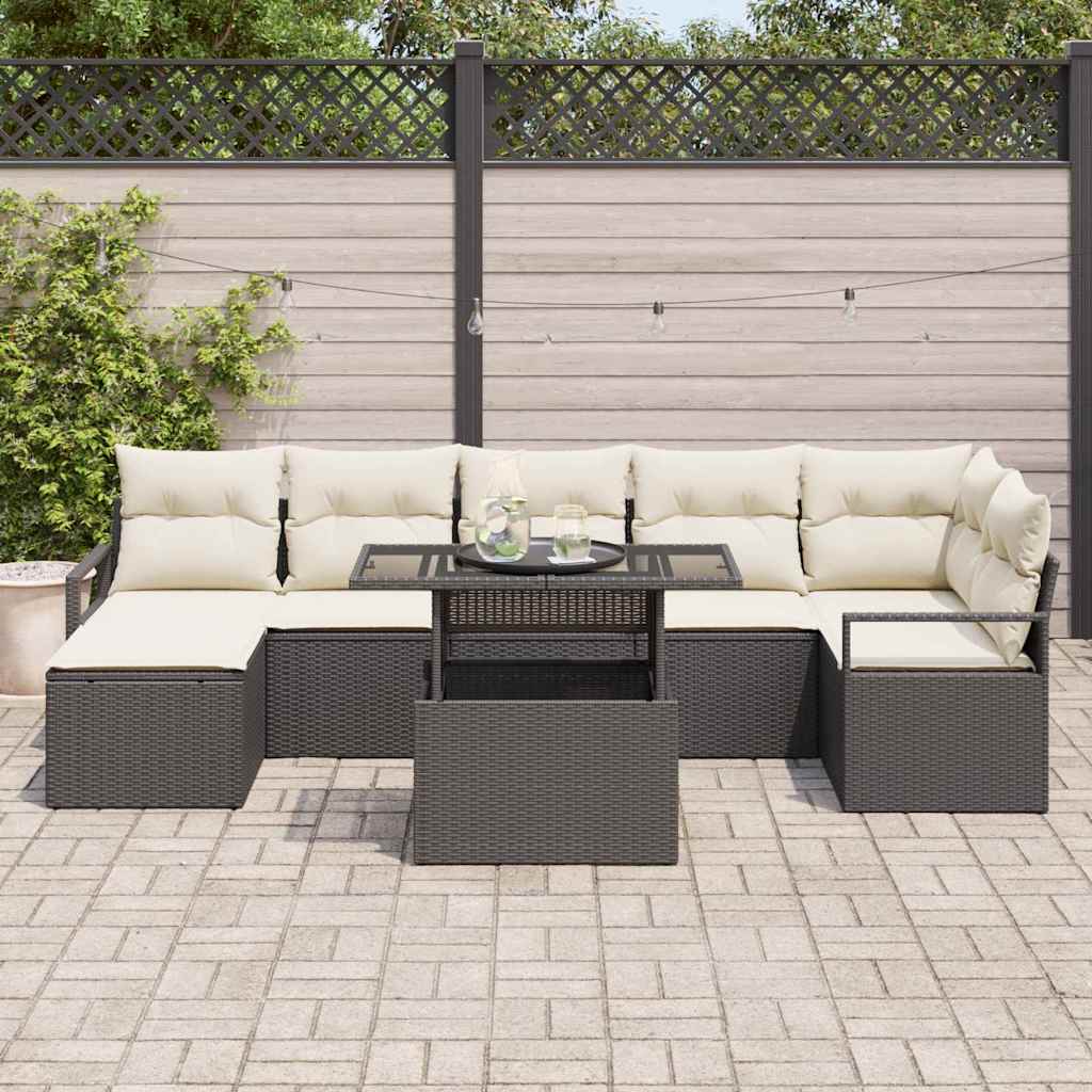 Garten-Sofa-Set mit Speicher 8 pcs Schwarz Poly Rattan