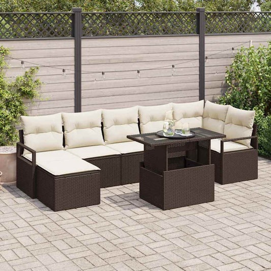Garten-Sofa-Set mit Speicher 8 pcs Braun Poly Rattan