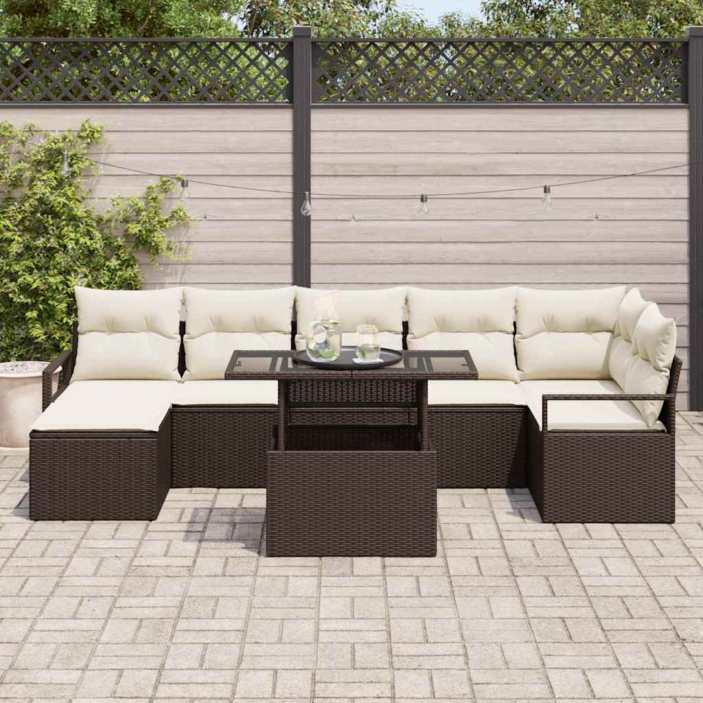 Garten-Sofa-Set mit Speicher 8 pcs Braun Poly Rattan