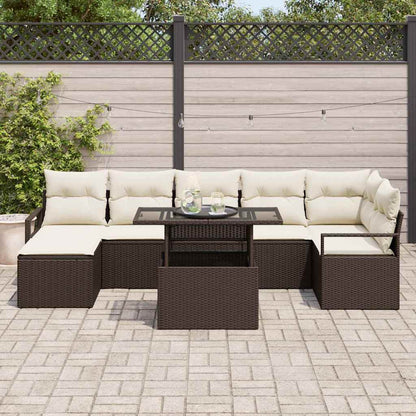 Garten-Sofa-Set mit Speicher 8 pcs Braun Poly Rattan