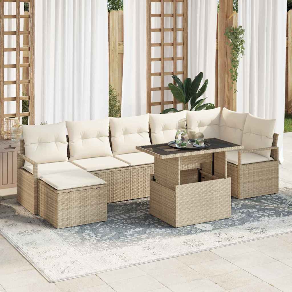 Garten-Sofa-Set mit Speicher 8 pcs Beige Poly Rattan