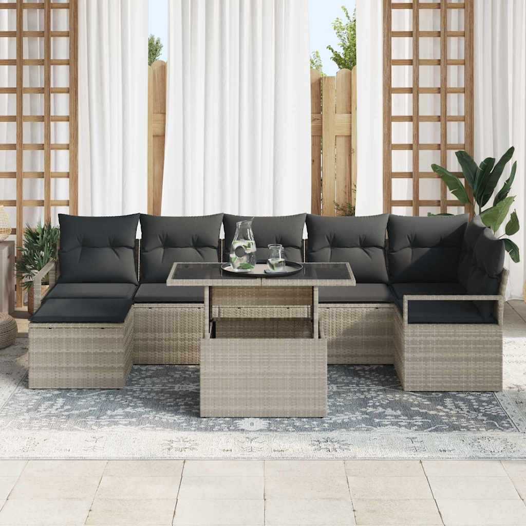 Garten-Sofa-Set mit Speicher 8 pcs Hellgrau Poly Rattan