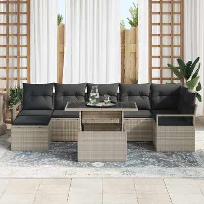 Garten-Sofa-Set mit Speicher 8 pcs Hellgrau Poly Rattan