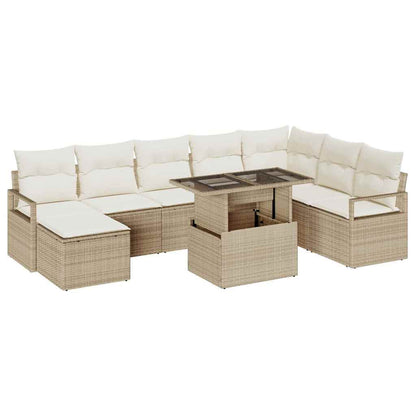 Garten-Sofa-Set mit Speicher 9 pcs Beige Poly Rattan