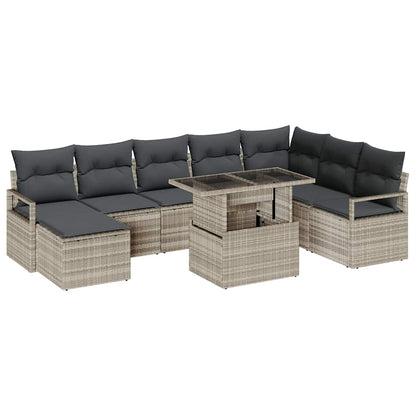 Garten-Sofa-Set mit Speicher 9 pcs Hellgrau Poly Rattan