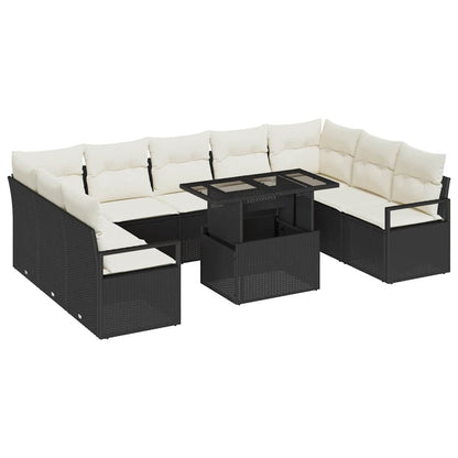 Garten-Sofa-Set mit Speicher 10 pcs Schwarz Poly Rattan