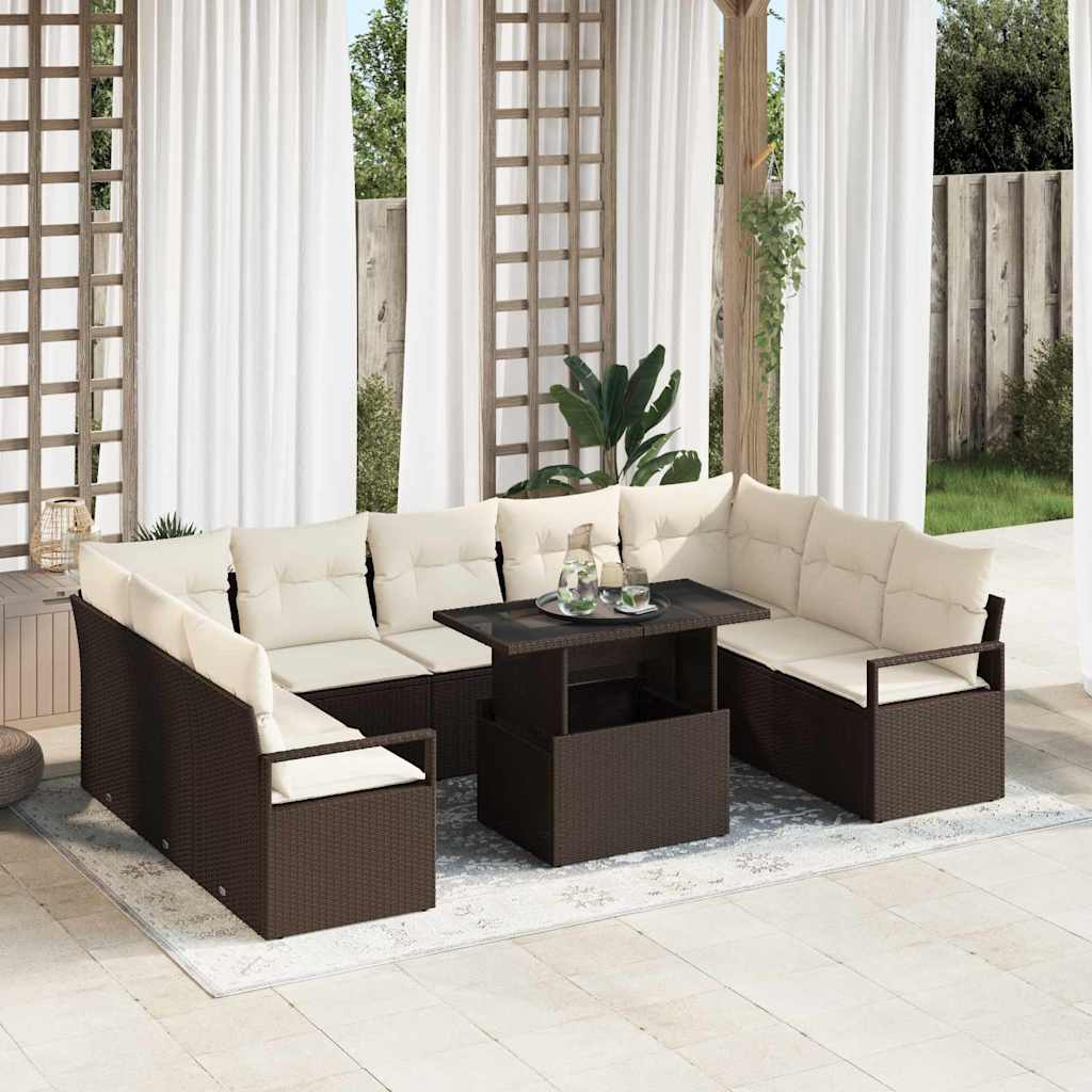Garten-Sofa-Set mit Speicher 10 pcs Braun Poly Rattan