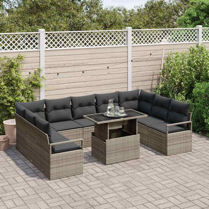 Garten-Sofa-Set mit Speicher 10 pcs Grau Poly Rattan