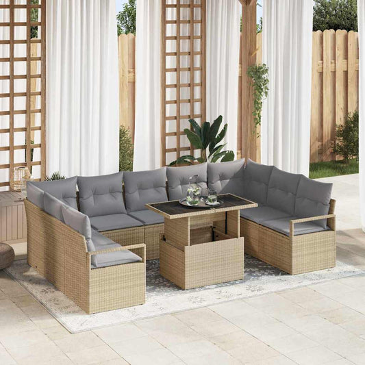 Garten-Sofa-Set mit Speicher 10 pcs Beige Poly Rattan