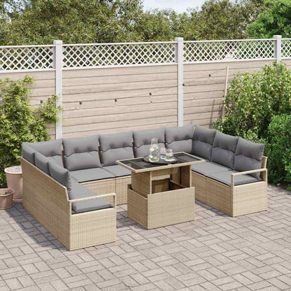 Garten-Sofa-Set mit Speicher 10 pcs Beige Poly Rattan